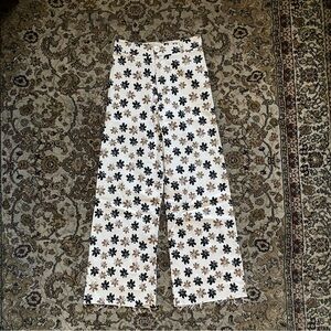 Floral Print Marine Straight Wide Leg Sailor Pants - Size 26"
